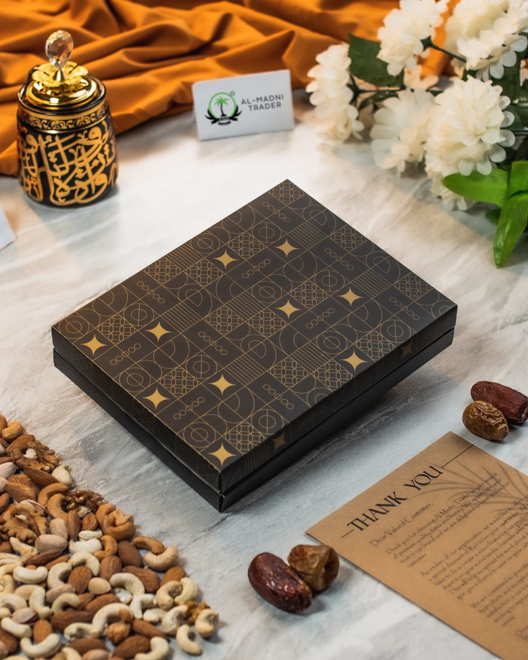Al Qasr Gift Basket in black color of premium packaging