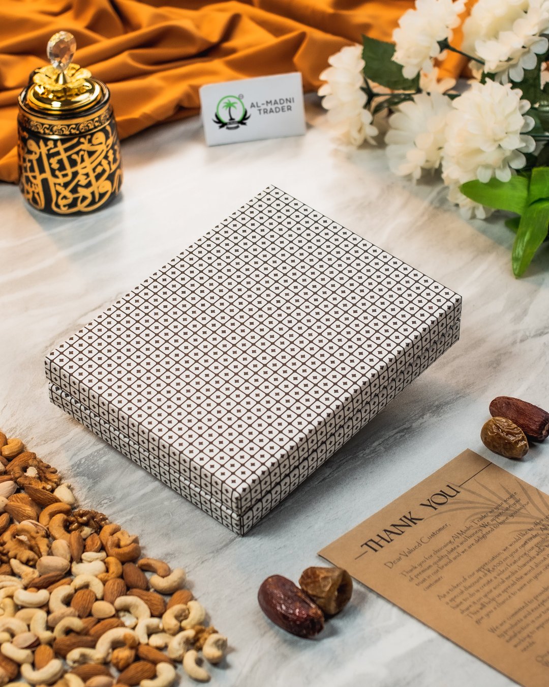 Al Qasr Gift Basket in white color of premium packaging