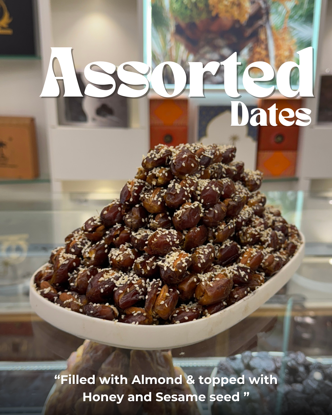 Brown Assorted Dates (Almond) at Al Madni Trader! Fresh from Saudi Arabia.